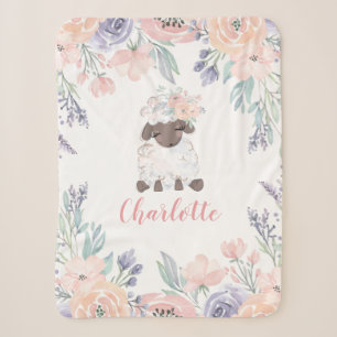 Rosa Lila Floral Lamm Personalisiert Girl Baby Sherpadecke