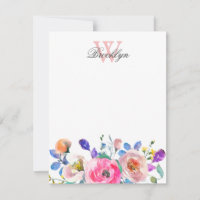 Rosa Lila, florale Aquamarine Blätter Mit Monogram