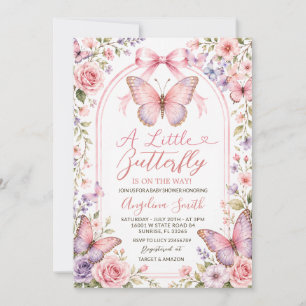 Rosa lila florale Butterfly-Baby-Party Einladung