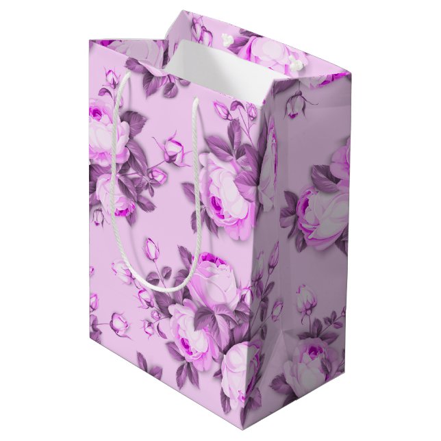 rosa, lila, florale mittlere geschenktüte (Rückseite Schrägansicht)