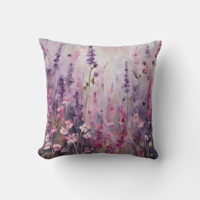 Rosa Lila florale Wildblumen Art Kissen (Vorderseite)