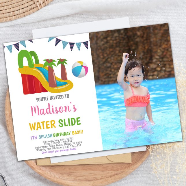 Rosa Lila Foto Wasserrutsche Einladungen (Pink Red Purple Photo Water Slide Invitations)