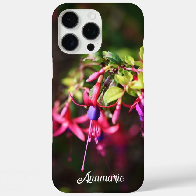 Rosa Lila Fuchsia-Blume-Initialen iPhone 16 Pro Max Hülle (Rückseite)