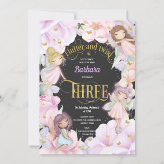 Rosa lila Gartenzauberfee, 3. Geburtstag Einladung