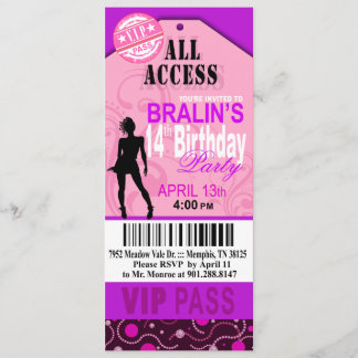 Rosa lila Geburtstags-Karten-Party VIP 14. Einladung