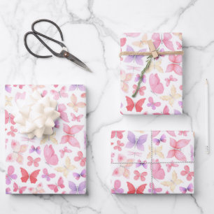 Rosa Lila Gelber Schmetterling Baby Shower Geburts Geschenkpapier Set