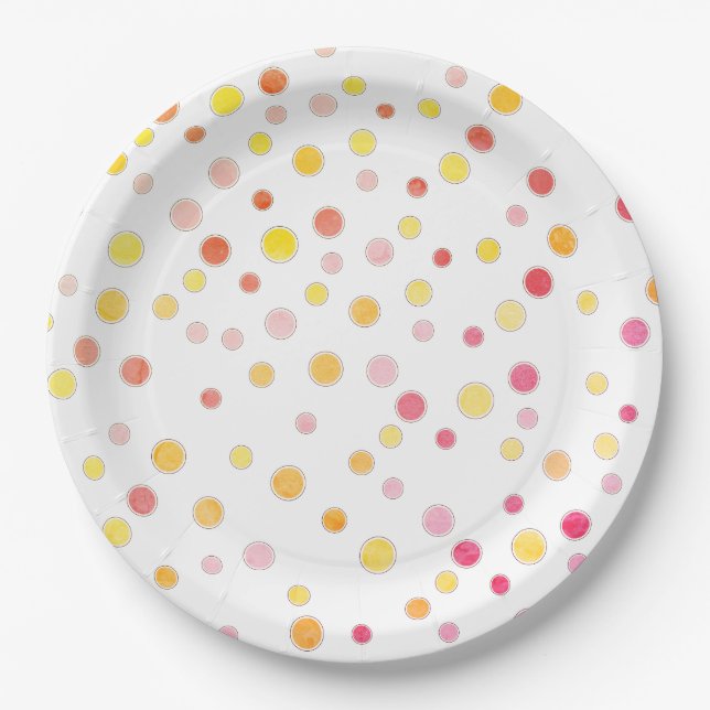 Rosa Lila-Gelbpolka Dots-Party Pappteller (Vorderseite)