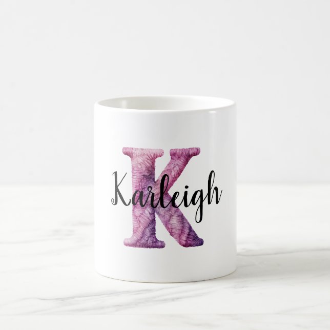 Rosa Lila Gemütlicher Buchstabe K Name  Kaffeetasse (Mittel)