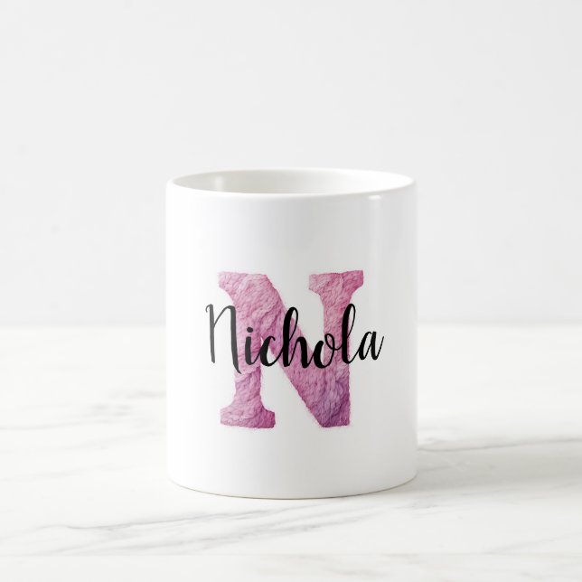 Rosa Lila Gemütlicher Buchstabe N Name  Kaffeetasse (Mittel)