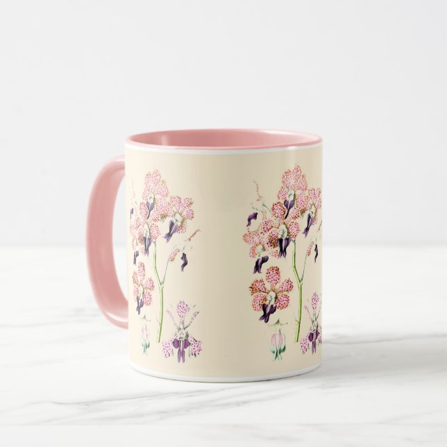 Rosa lila gepunktete Orchidee Vintag botanisch Tasse (Vorderseite Links)