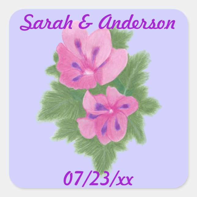 Rosa Lila Geranias Save the Date Aufkleber (Vorderseite)