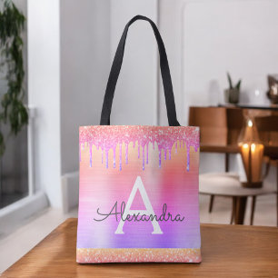 Rosa lila Glitter Funkeln Elegantes Monogramm Tasche