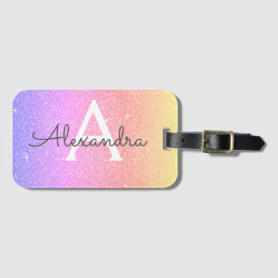 Rosa - Lila Glitter-Monogramm-Name Gepäckanhänger
