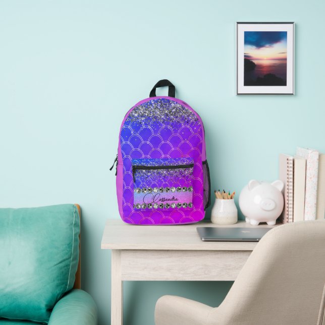 Rosa Lila Glitterie Diamant Personalisiert Bedruckter Rucksack (InSitu)