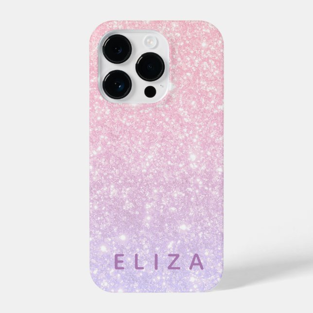 Rosa Lila Glitzer glänzen Handy Case iPhone 14 Pro Hülle (Rückseite)