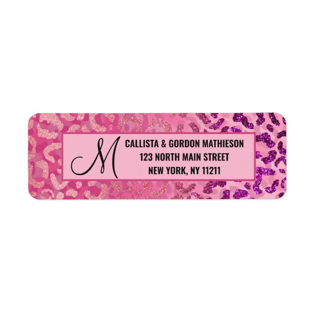 Rosa Lila Glitzer Leopard Animal Print Monogram (Vorne)