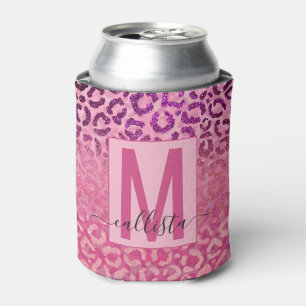 Rosa Lila Glitzer Leopard Animal Print Monogram Dosenkühler