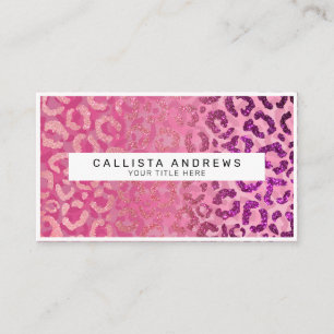 Rosa Lila Glitzer Leopard Animal Print Monogram Visitenkarte