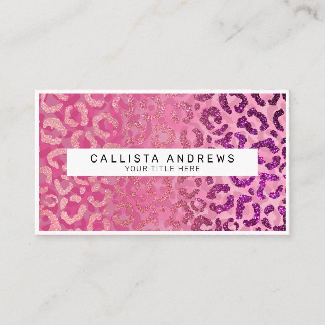 Rosa Lila Glitzer Leopard Animal Print Monogram Visitenkarte (Vorderseite)