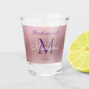 rosa lila Glitzer mit Bridmaid-Monogramm Schnapsglas