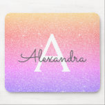 Rosa Lila Glitzer Monogramm Name Mousepad<br><div class="desc">Pastellrosa,  Gold und Lila Ombre Sparkle Glitzer Monogram Name Monogram Mousepad. Dieses Mousepad kann auf Ihren Vornamen angepasst werden.</div>