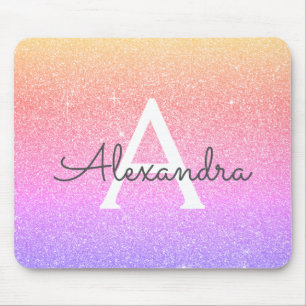 Rosa Lila Glitzer Monogramm Name Mousepad