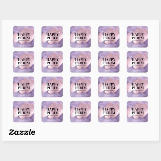 Rosa Lila Glitzer Purim Etikett Quadratischer Aufkleber