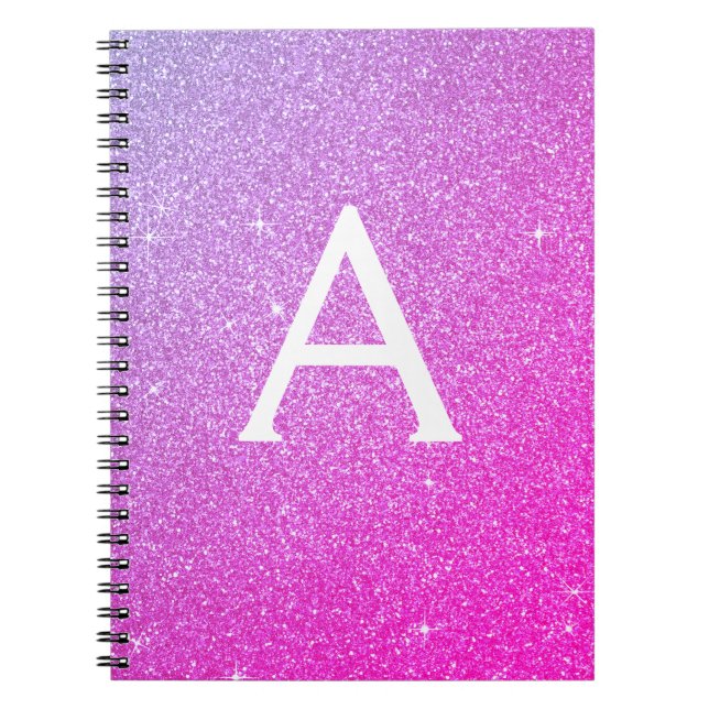 Rosa Lila Glitzer Sparkeller Monogram Notebook Notizblock (Vorderseite)