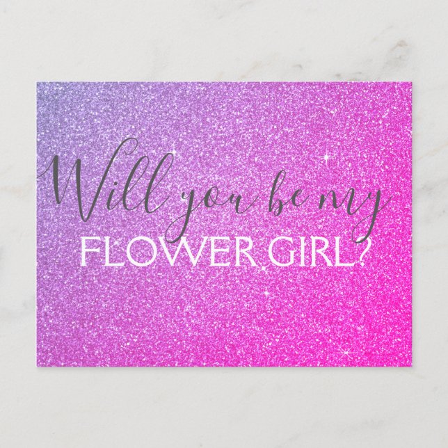 Rosa Lila Glitzer & Sparkle Flower Girl Einladungspostkarte (Vorderseite)