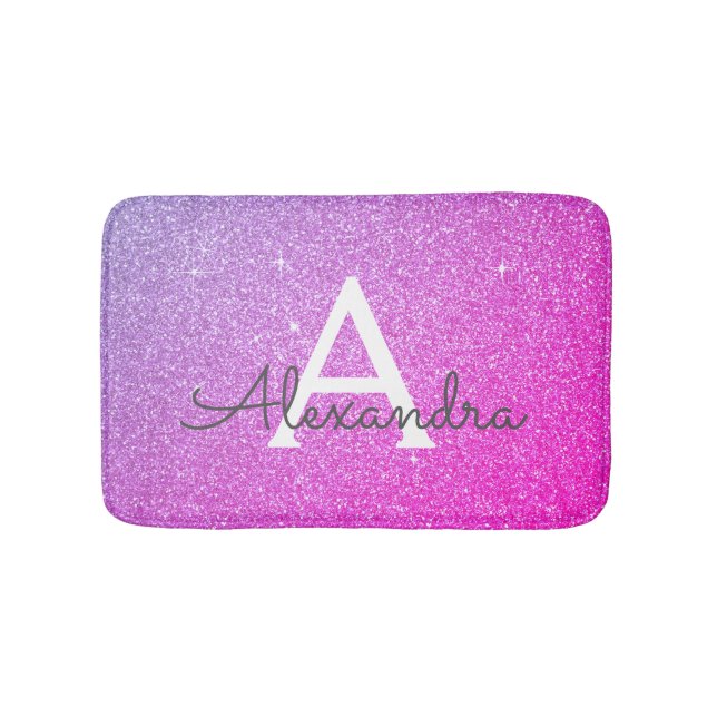 Rosa Lila Glitzer Sparkon Monogram Bath Mat Badematte (Vorderseite)