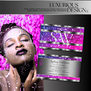 Rosa Lila Glitzer Stars Monogramm Silver Decor Visitenkarte