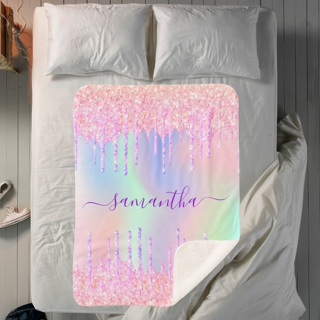 Rosa lila Glitzer Tropfen holografischer Mädchenna Sherpadecke (Von Creator hochgeladen)