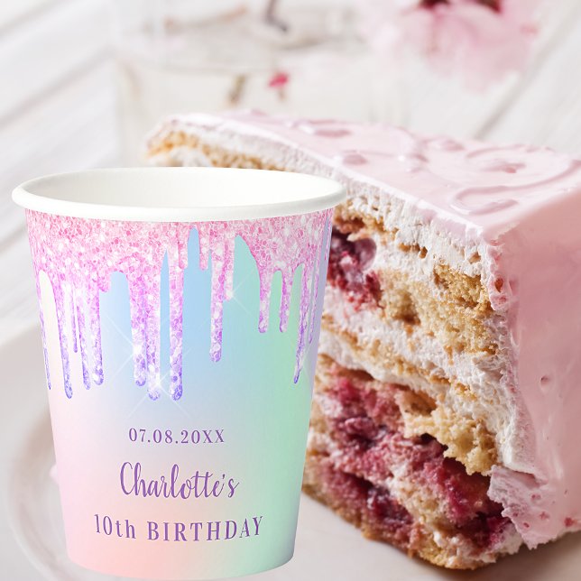 Rosa lila Glitzer Tropfen Pappbecher (Von Creator hochgeladen)