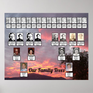 Rosa Lila goldgelbe Wolken mit zwei Familienbäumen Poster