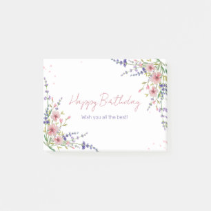 Rosa Lila Grün Floral Wasserfarbe Happy Birthday Post-it Klebezettel
