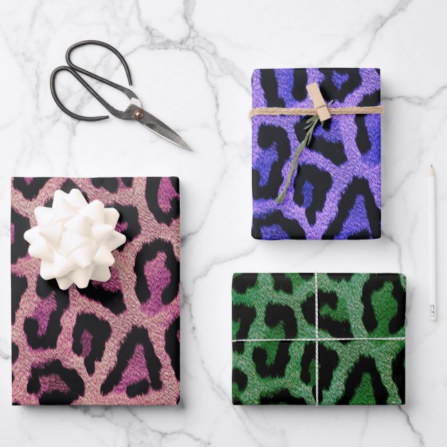 Rosa Lila grüne Leopardin Geschenkpapier Set (Vorderseite)