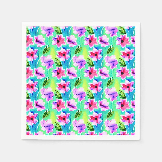 Rosa, Lila, grüne und blaue Blume Serviette (Vorderseite)