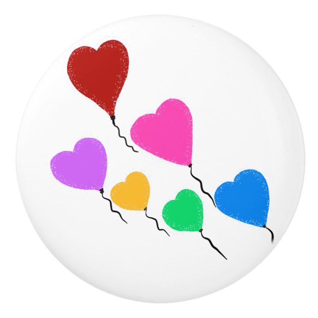 Rosa Lila grünes Herz Balloons Keramikknauf (Vorderseite)