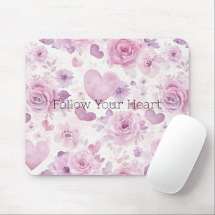 Rosa lila Herzen Blumen Mousepad