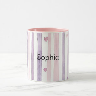 Rosa Lila Herzen Streifen Geburtstag Tasse
