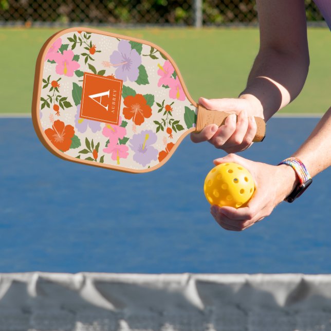 Rosa Lila Hibiskus Tropenblumenmuster Pickleball Schläger (InSitu)