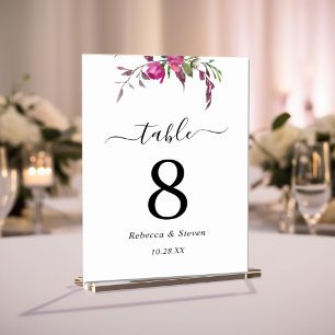 Rosa lila Hochzeit mit Blumen Tischnummer