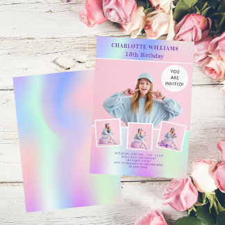 Rosa lila holografisches Foto Einladung