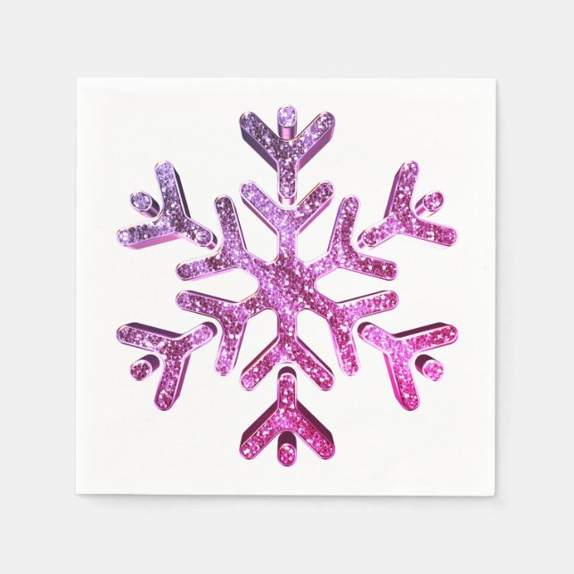 Rosa Lila Imitate Glitzer Schneeflocken Weihnachte Serviette (Vorderseite)