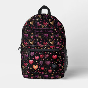 Rosa lila Imitate Goldene Herzen Moderner individu Bedruckter Rucksack