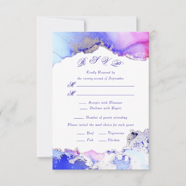 Rosa Lila Jewel Tones Tinte Wash RSVP Karte (Vorderseite)