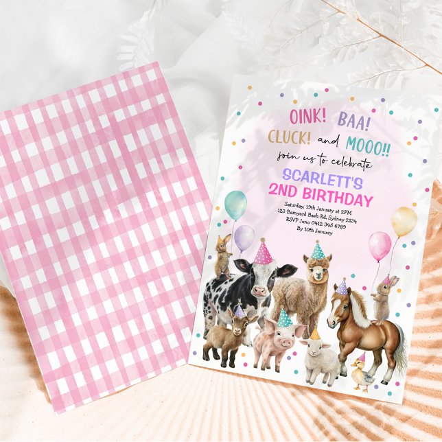 Rosa Lila Landtiere Barnyard Birthday Girl Einladung (Von Creator hochgeladen)