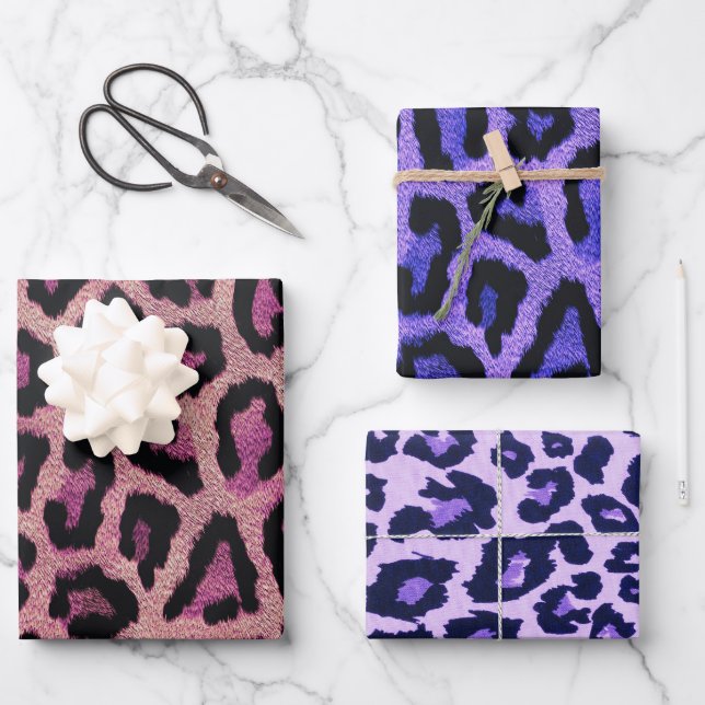 Rosa Lila Leopardenfarbe Geschenkpapier Set (Vorderseite)