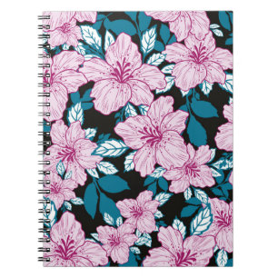 Rosa lila Lilie Blume Blau schwarzer Hintergrund Notizblock