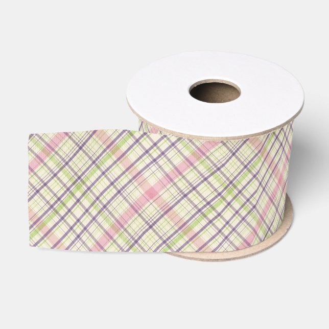 Rosa Lila Lime Green Tartan Muster Ripsband (Spule)